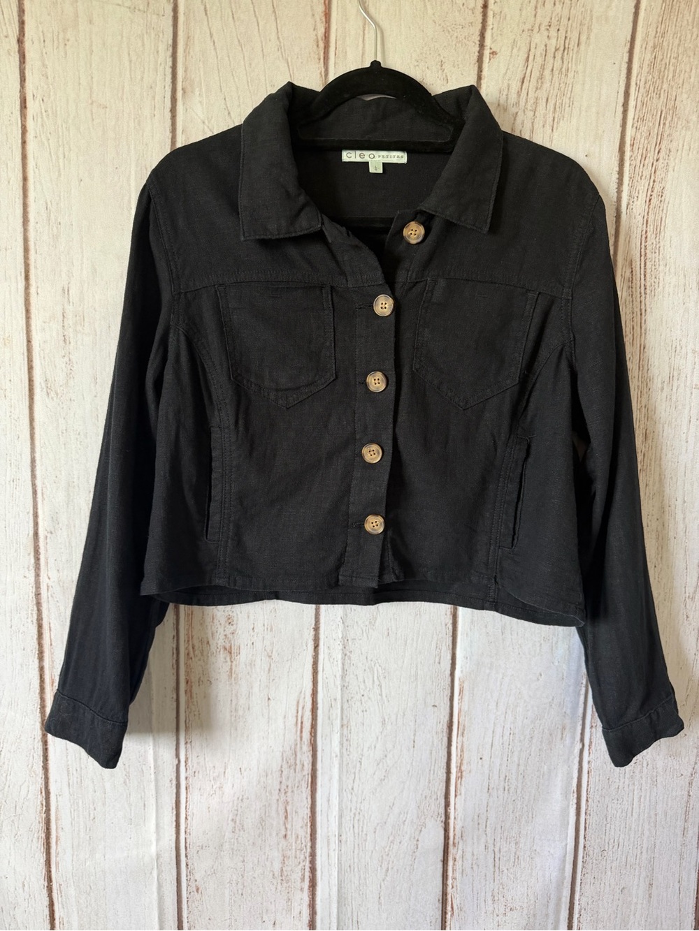 Cleo Petites Black Linen Blend Cropped Jacket Size L